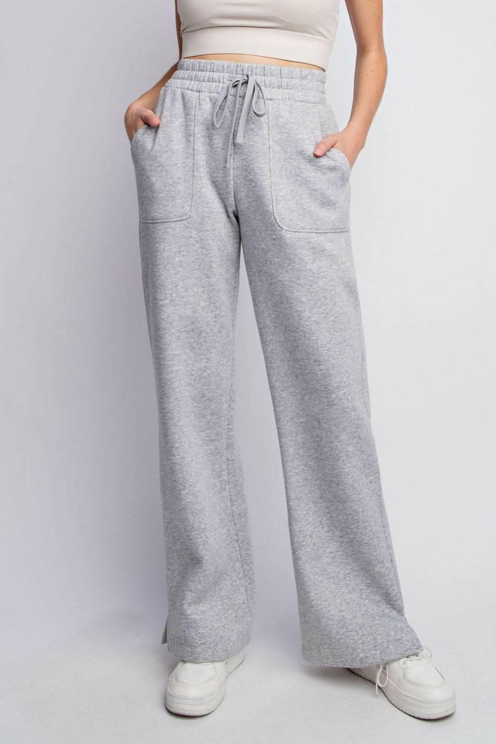 Faith Apparel Full Size Drawstring Straight Leg Slit Sweatpants - Love Salve